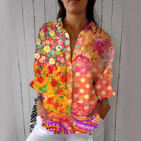 Women's Creative Fashion 3D Printing Lapel Casual Shirt