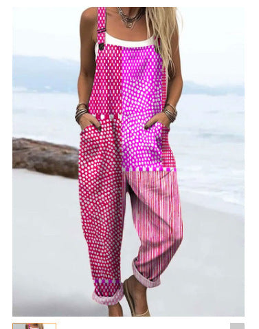 Digital 3D Printing Button Casual Suspender Trousers