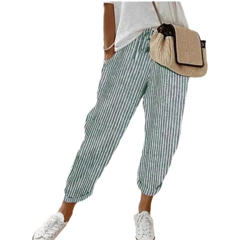 Summer Stripes Casual Pants Loose Elastic Waist Women