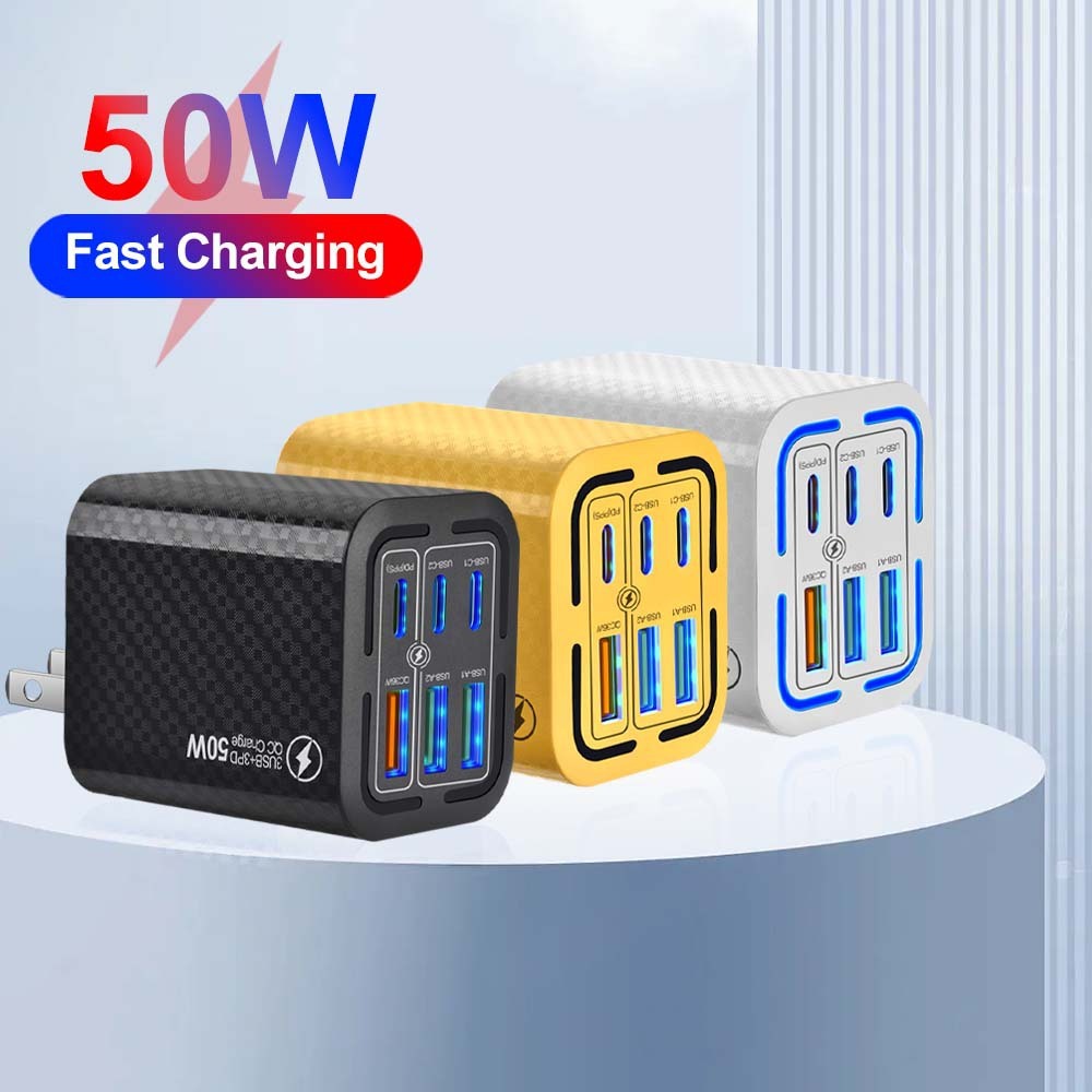 50W 6Ports 3USB 3PD Multi-interface Fast Charging Mobile Phone Charging Plug