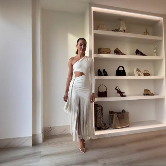 One Shoulder Midriff Outfit Women's Short Casual Fashion Flow Comb Dress