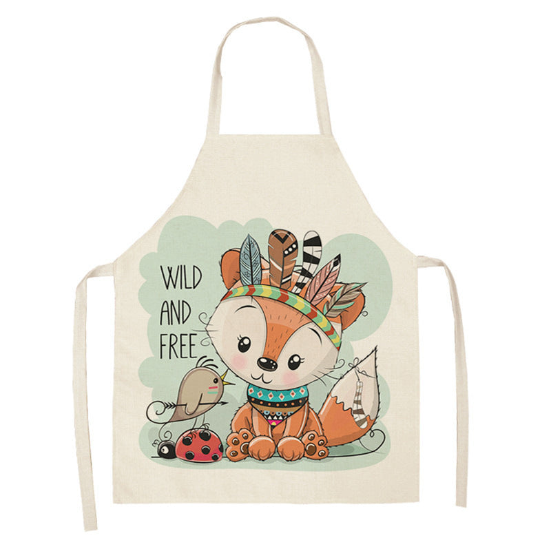 Kawaii Rainbow Fox Printed Cotton Linen Kitchen Apron