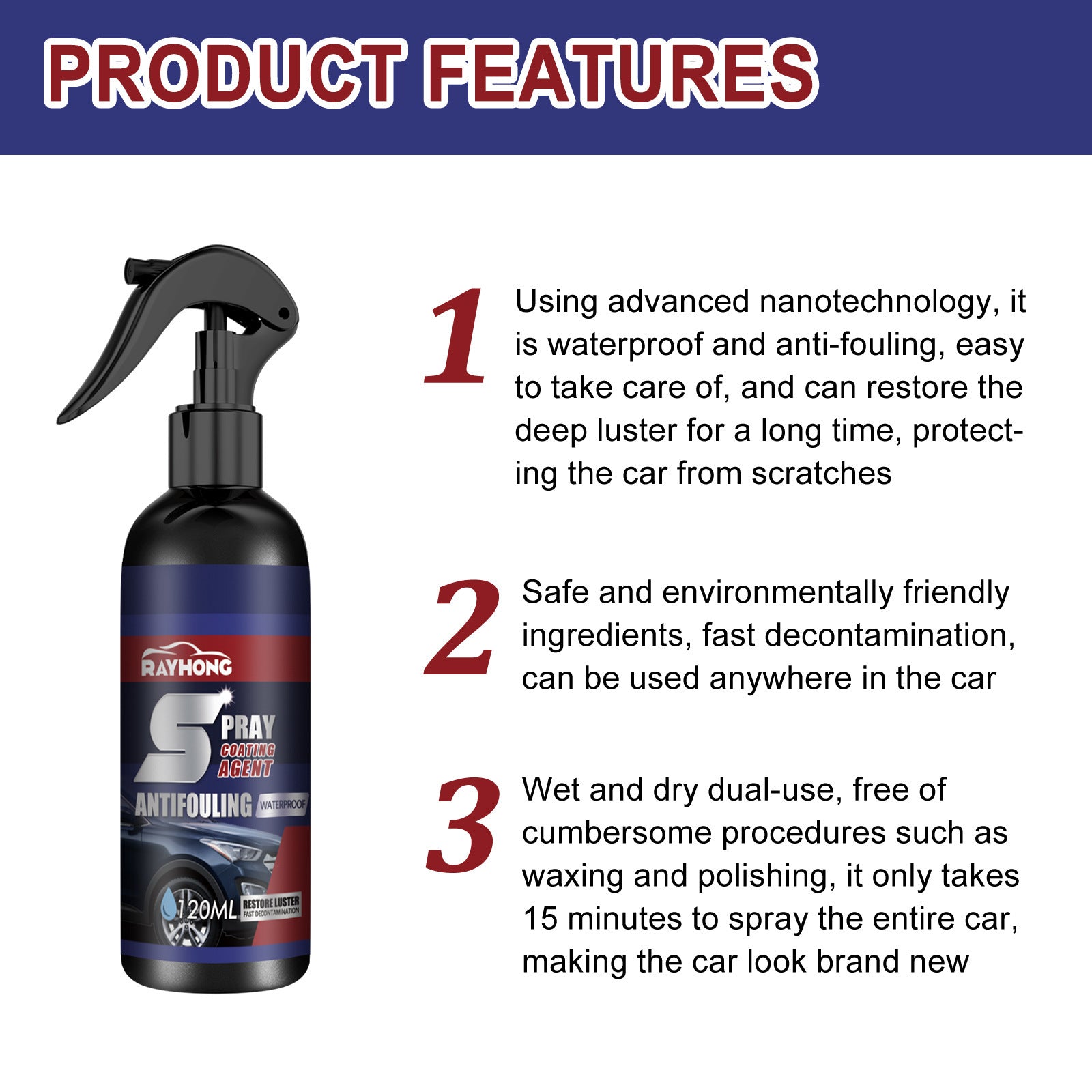 Car Coating Spray Maintenance Paint Surface Decontamination Black Brightening