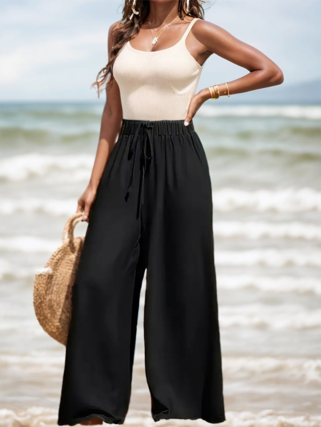 Comfortable And Breathable High-waisted Loose Wide-leg Pants For Women's Casual Fashion