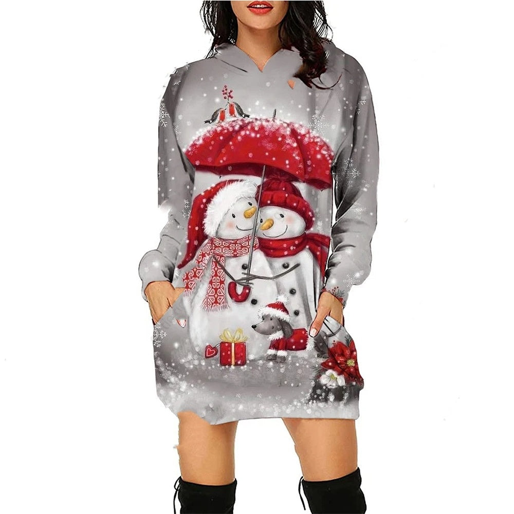 Santa Claus Pullover Hooded Sweater Dress
