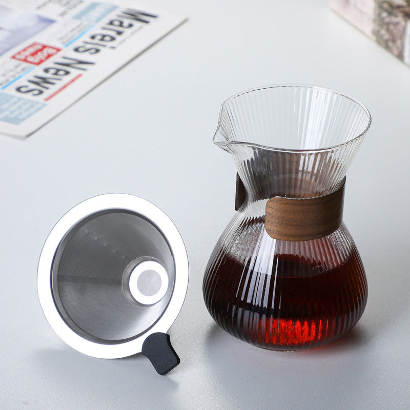Hand-washed Glass Striped Coffee Pot Household With Filter Filter Cup Suit