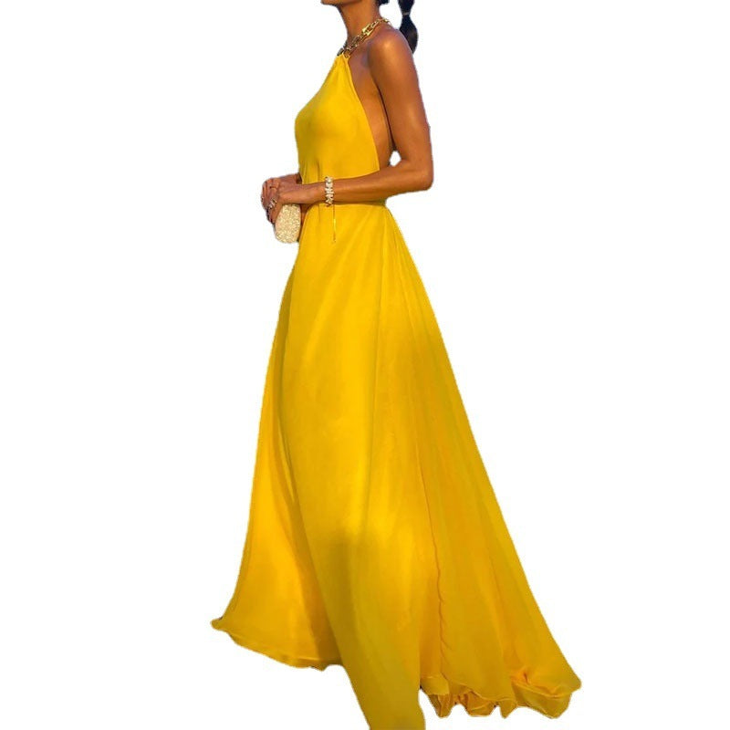 Elegant Solid Tone Strap Neck Dress