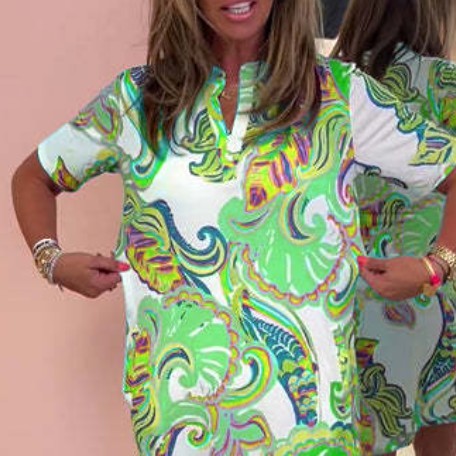 Women's Loose Printed Short Sleeve Dress