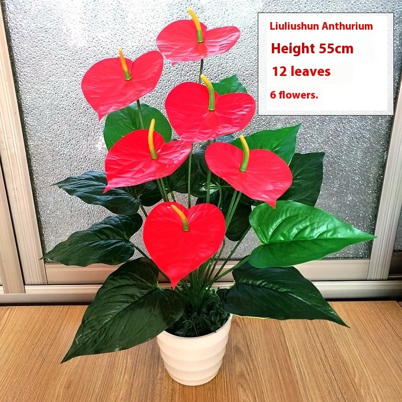 Artificial Green Plant 18 Head Anthurium Andraeanum Lind Flower Plastic Fake Flower Decorative Basin