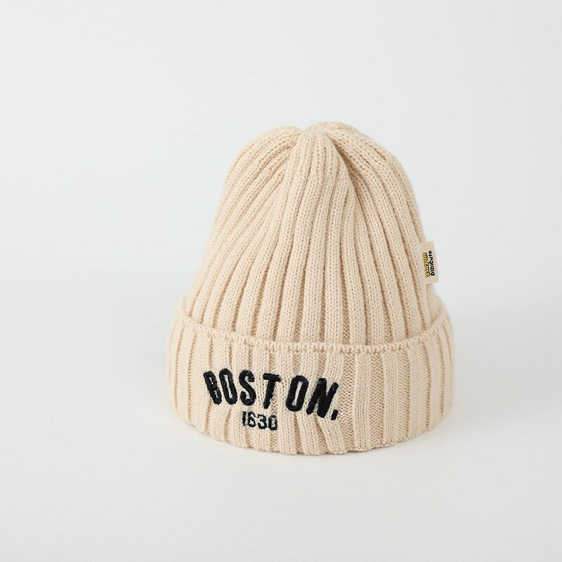 BOSTON Letter Children Woolen Knitted Hat