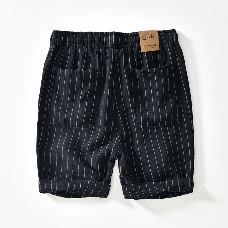 Breathable Cotton Linen Loose Beach Shorts Striped