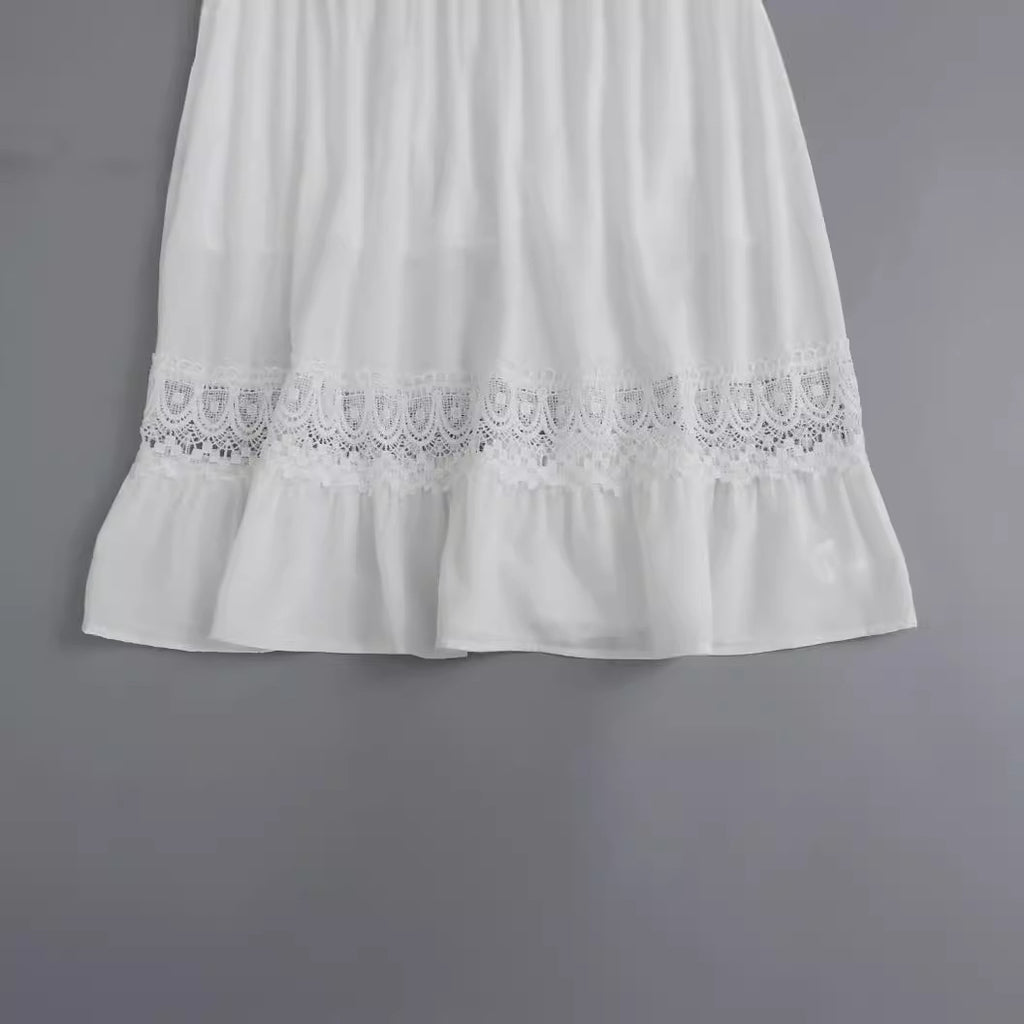 Women's Spring Fashion Simple Lace Stitching White Dress