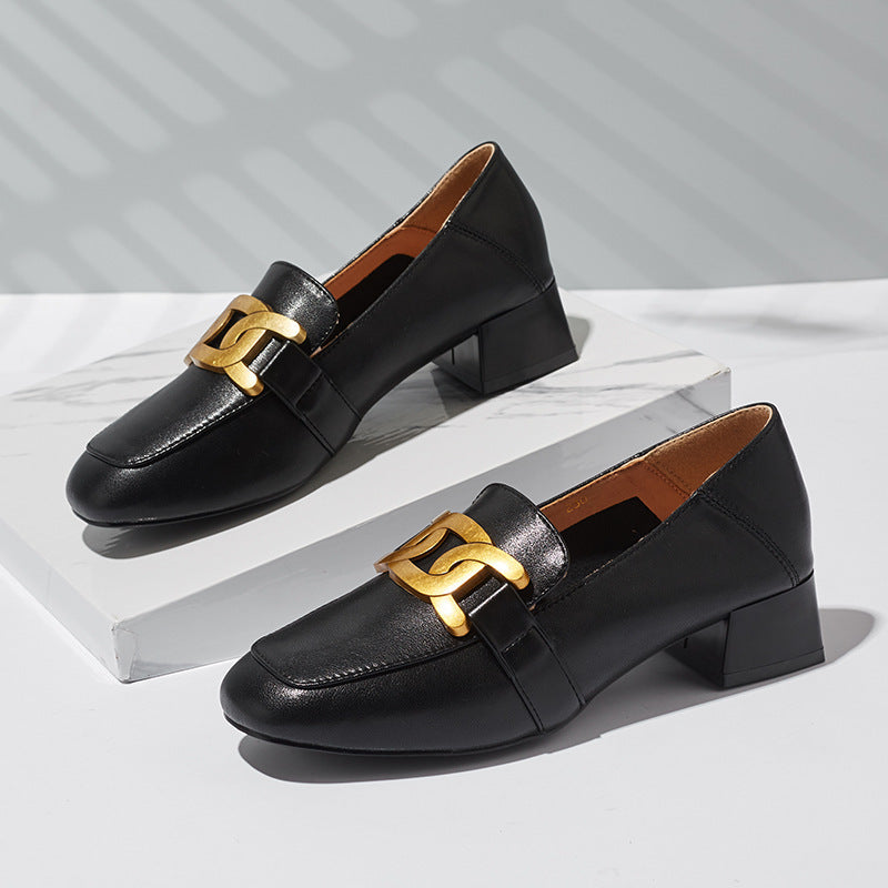 Fashion Thick-heeled Shoes Women's Leather One Pedal