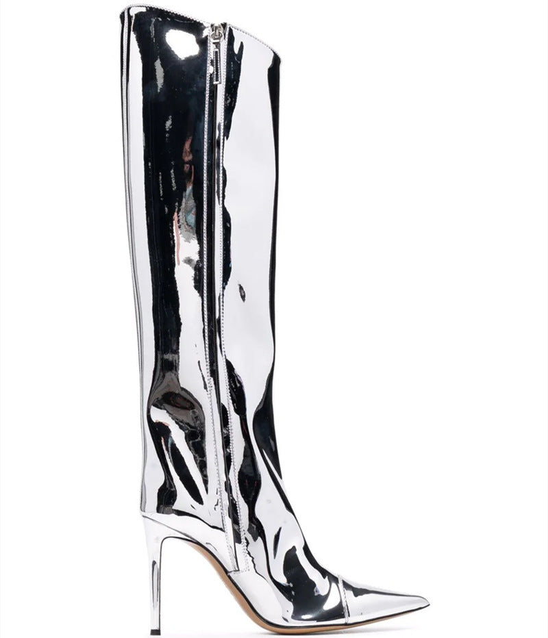 Women's High Heel Pointed Toe Symphony Patent Leather Knee Boots