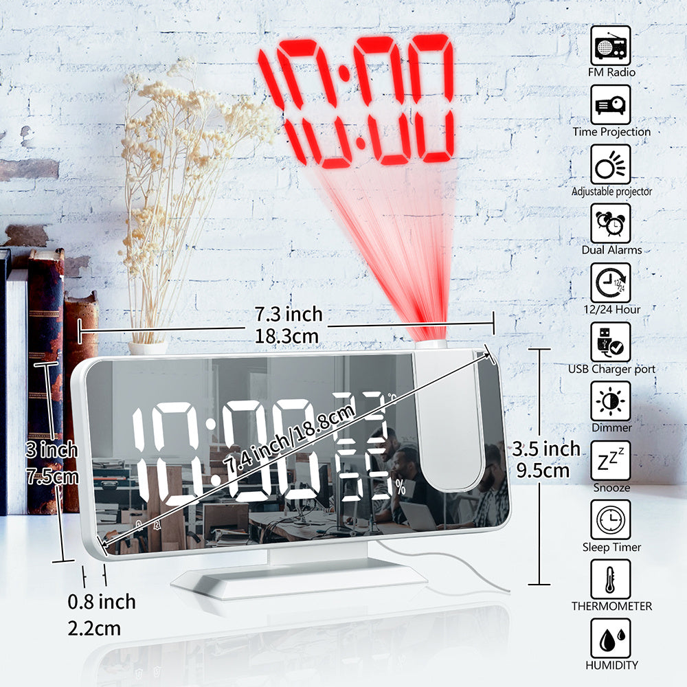 The New Temperature And Humidity Multifunctional Radio Projection Creative LED Mirror Clock