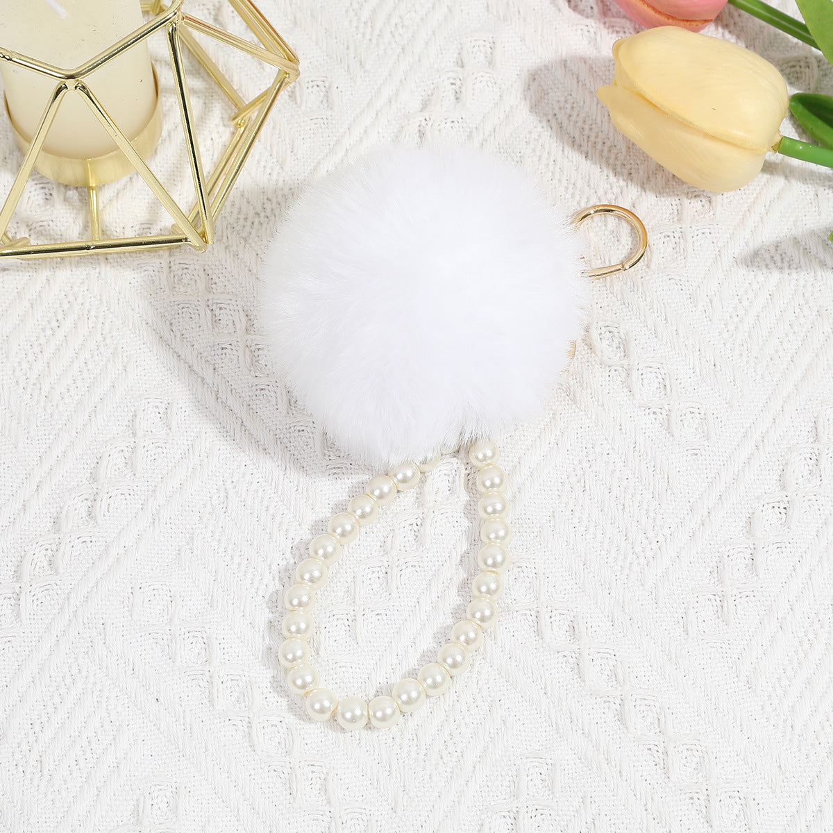Cute Pearl Fuzzy Ball Pendant Bag Decorative Keychain