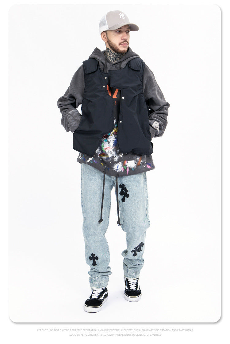 Men's New Solid Color Cotton-filled Loose Cotton Vest For Men