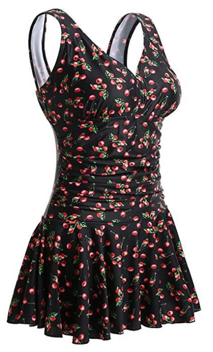 Conservative Women's Plus Size Printed Cherry One-piece Swimsuit