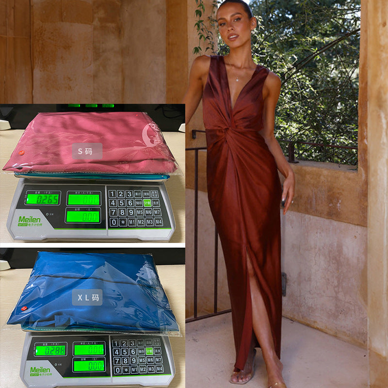 Sexy Deep V Sleeveless Backless Evening Dress Fashion