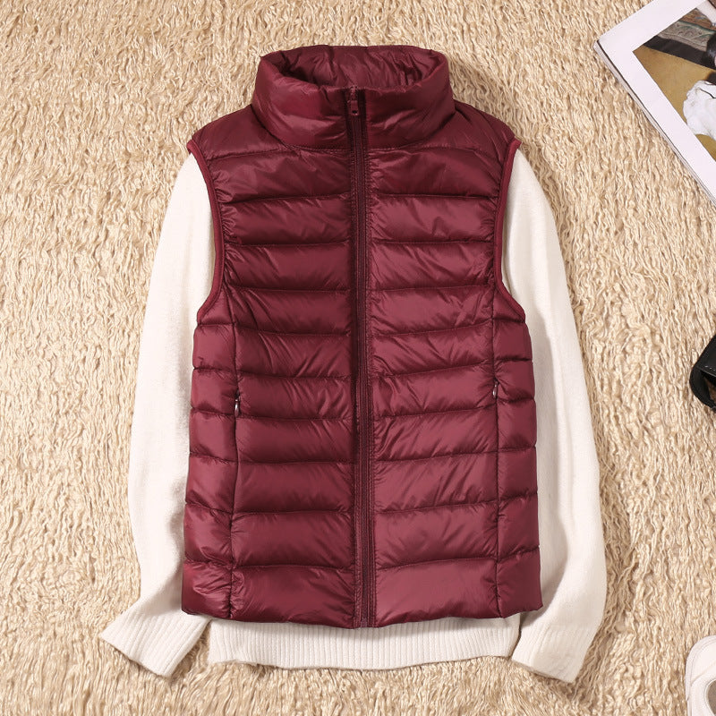 Autumn And Winter New Thin Lightweight Short Type Casual Fashion Stand-up Collar Down Jacket Vest Women's Light Down Feather Liner