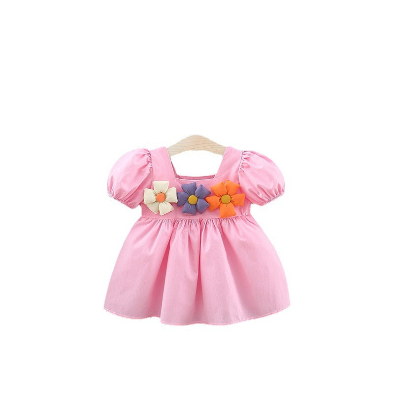Girl's Square Collar Puff Sleeve Princess Dress