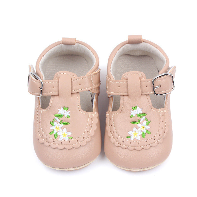 Baby Embroidered PU Leather Soft Bottom Non-slip Toddler Shoes
