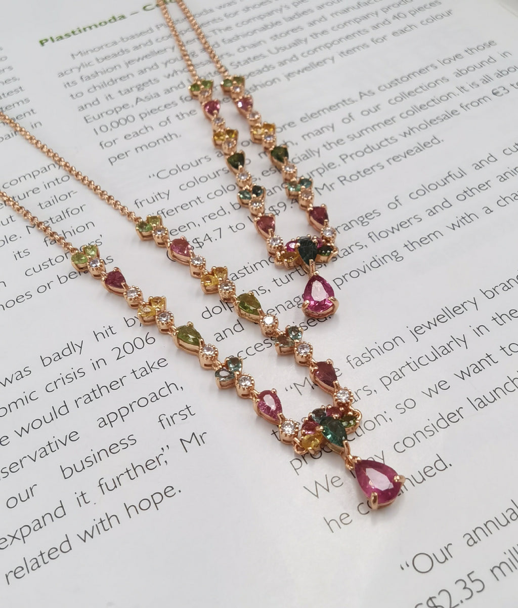 S925 Silver Plating Rose Gold Inlaid Tourmaline Necklace