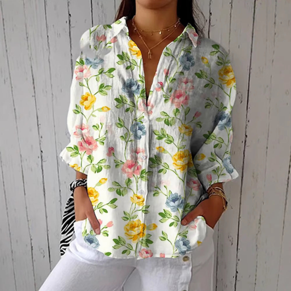 Women's European And American Fashionable Floral Pattern Printed 3D Shirt