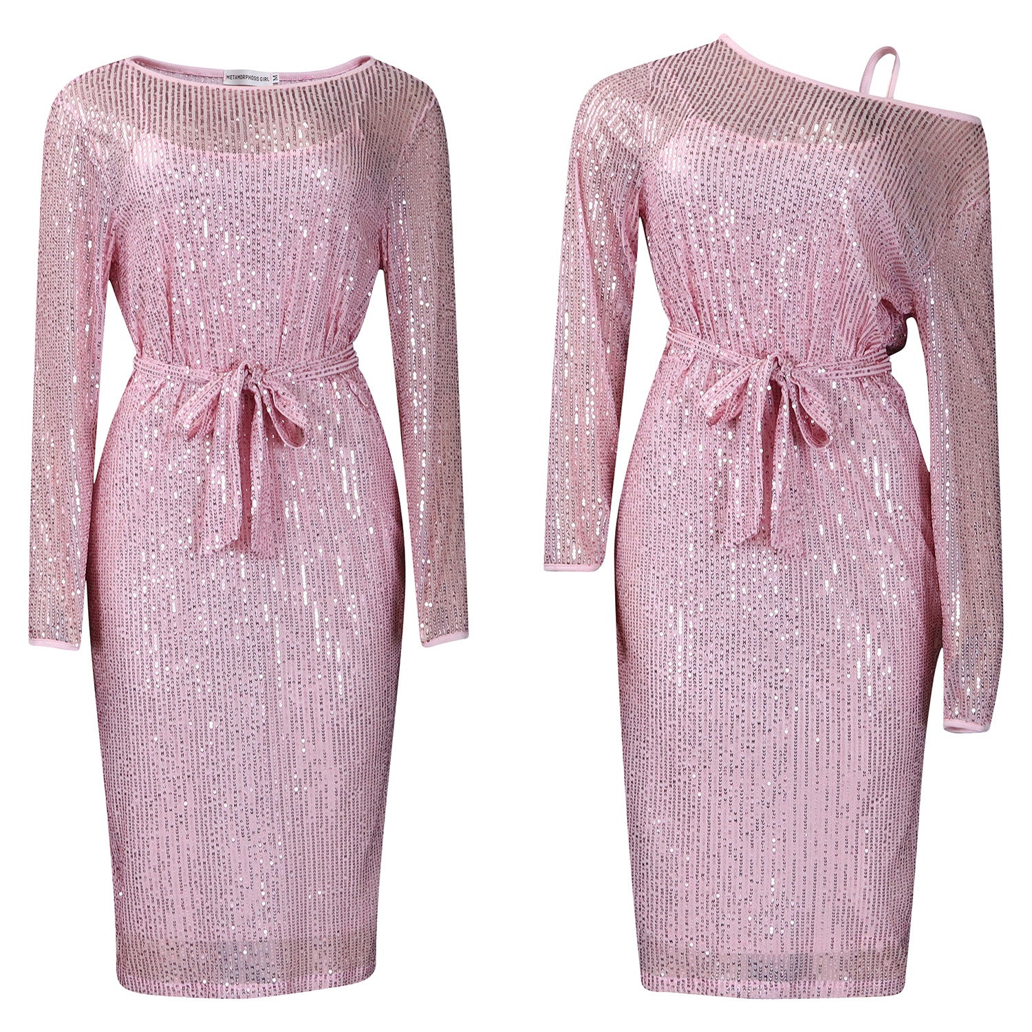 Diagonal Collar Sequined Round Neck Evening Dress Two-piece Set