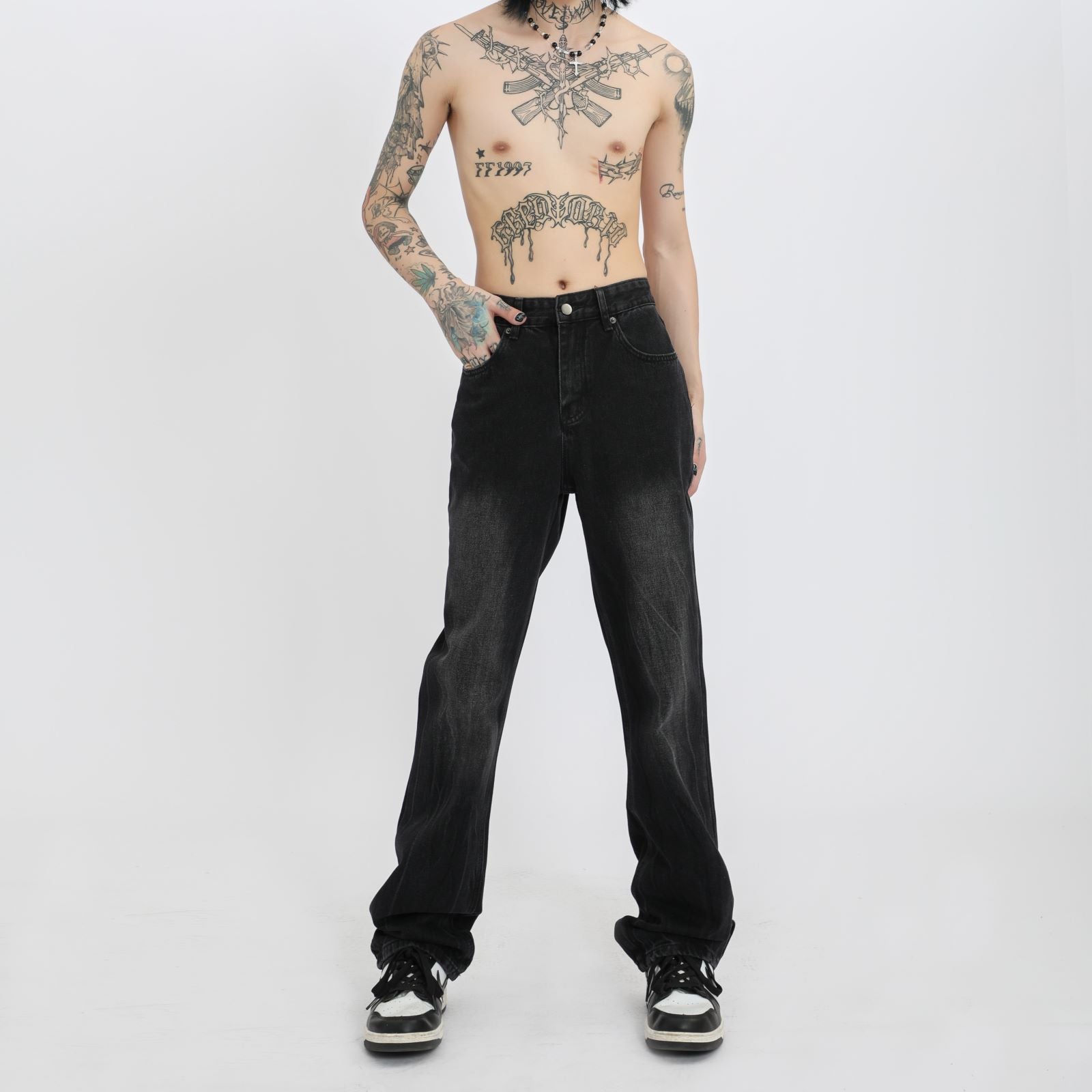 Style Black Gray Lightning Wash Micro-cut Jeans