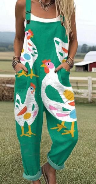 Women's Vintage Print Jumpsuit Loose Sleeveless Design Sexy