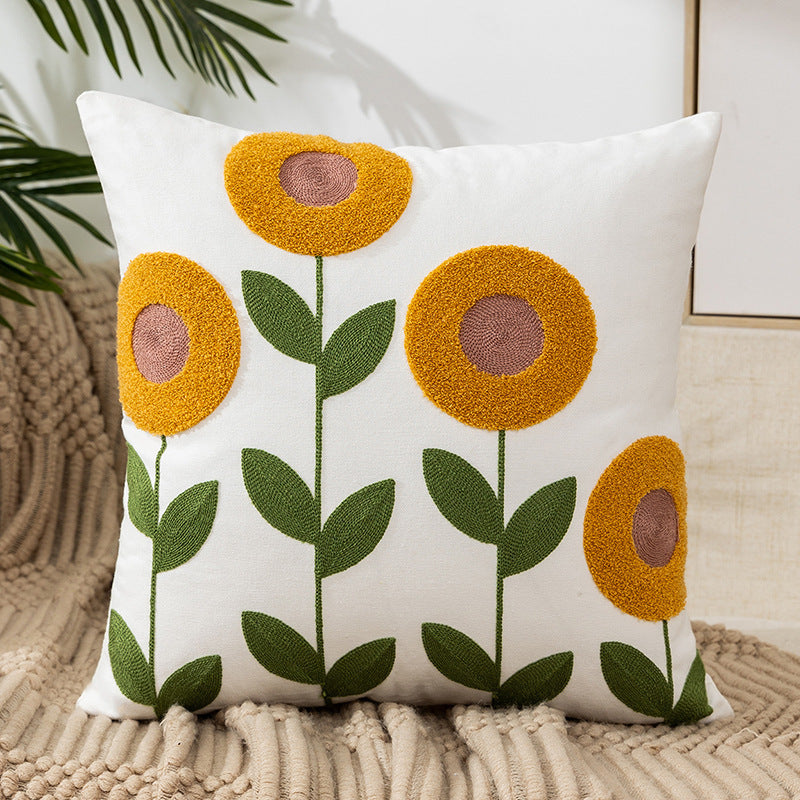 Flower Embroidery Pillow Cover Pastoral Style