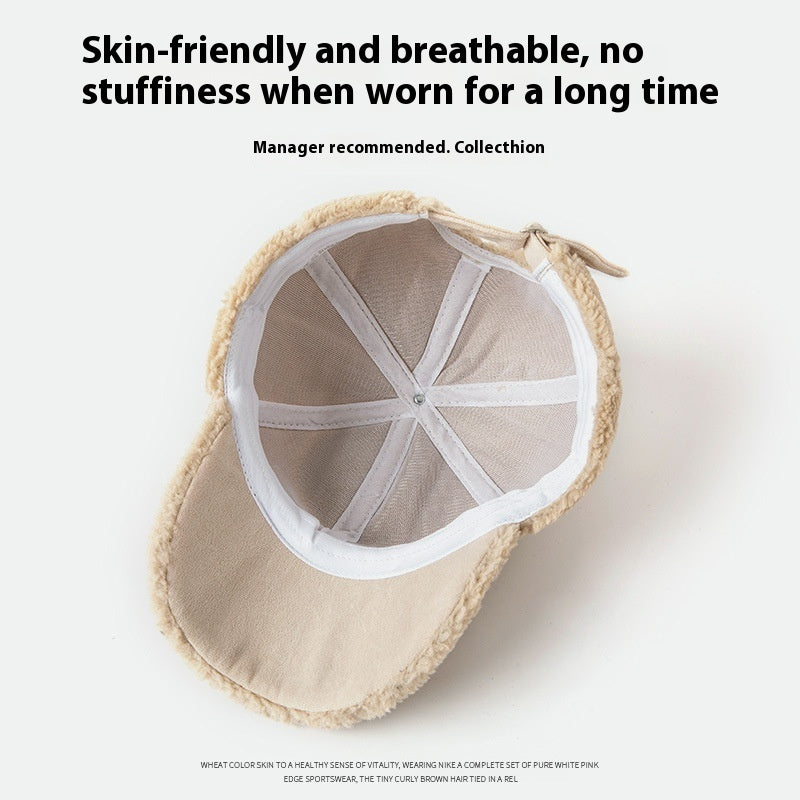 Lamb Wool Hat For Women Plush Peak Cap