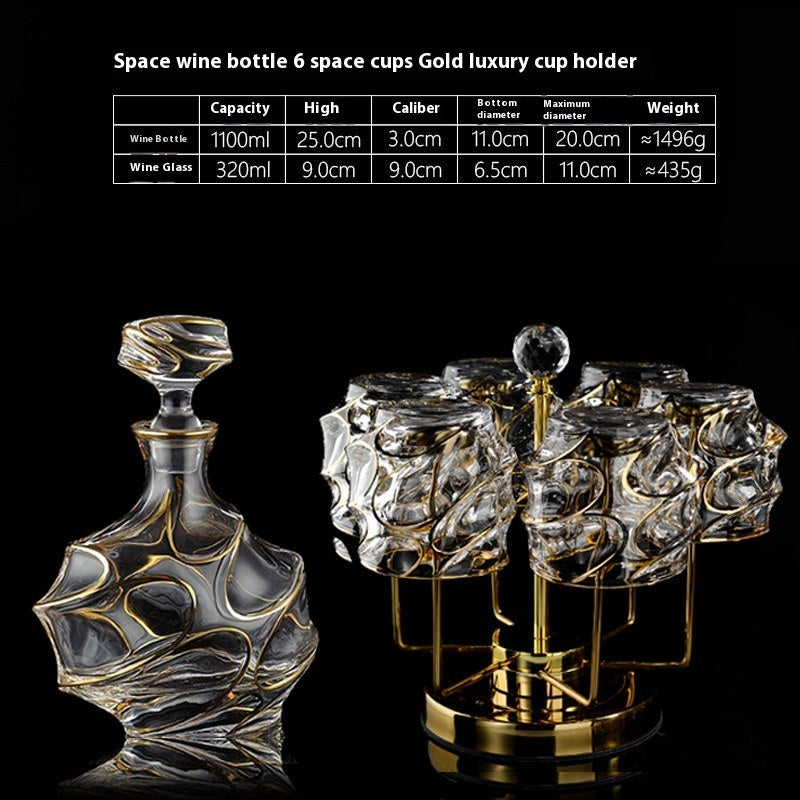 Luxury Gold Whiskey Shot Glass Wine Bottle Stainless Steel Rotating Cup Holder Gift Set Crystal Glass Wine Glass
