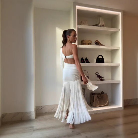 One Shoulder Midriff Outfit Women's Short Casual Fashion Flow Comb Dress