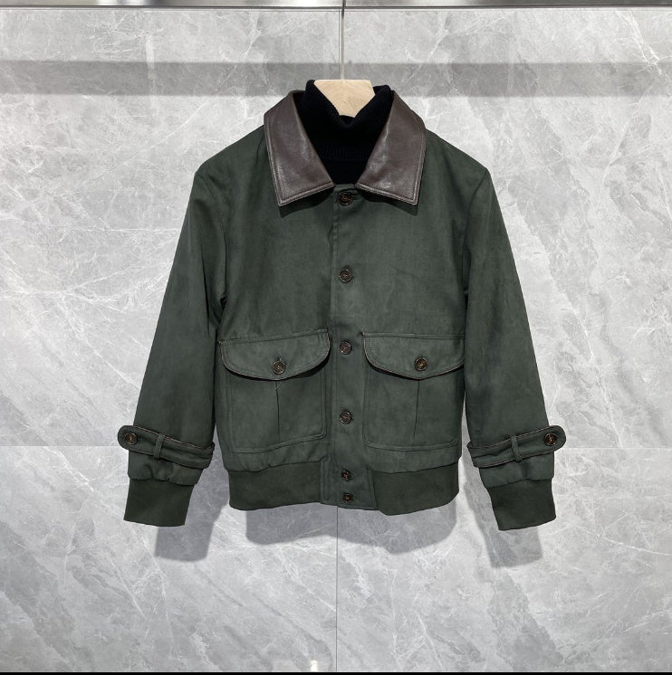 Retro Casual Men's Jacket With Leather Lapel