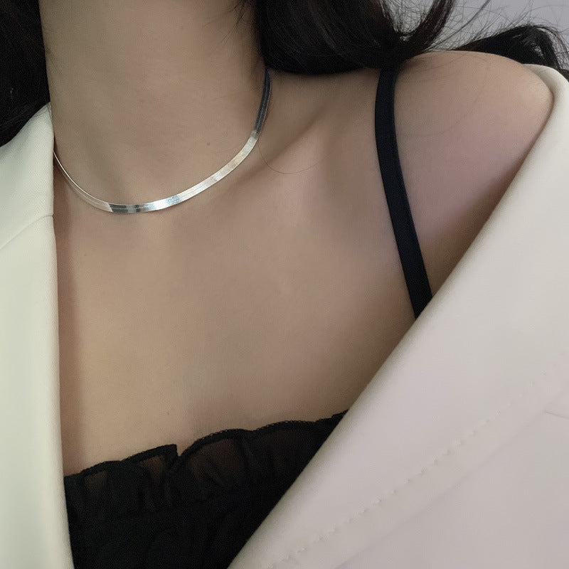 Sterling Silver Serpentine French Blade Necklace Clavicle Chain