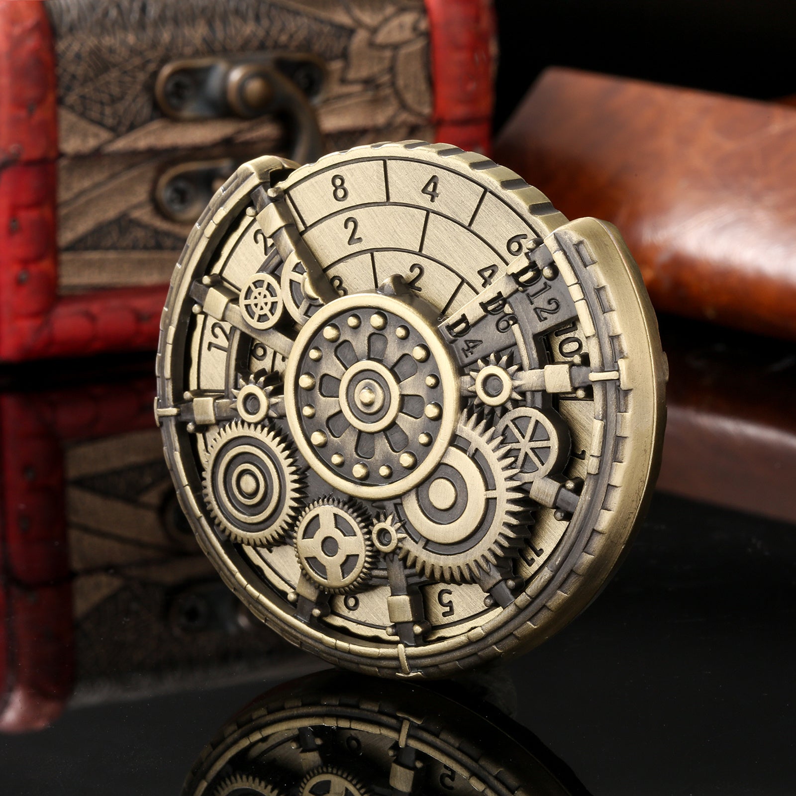 Private Model Time Gear Fingertip Gyroscope Retro Wheel DND Dice Gift Box Set, Role Playing Game Dice On The Table