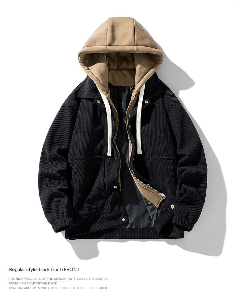 Velvet Padded Thickened Coat Men's Autumn And Winter New Baseball Uniform Hoodie