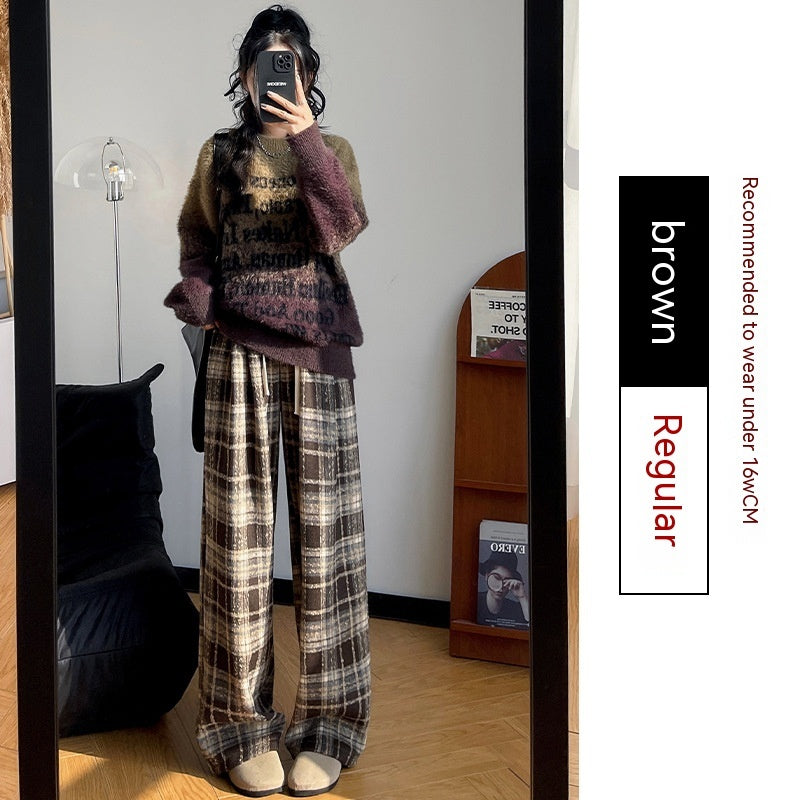 Retro Christmas Plaid Pants Women's High Waist Drooping