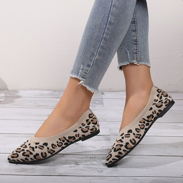 Pointed Toe Shallow Mouth Leopard Print Flat Pumps Fashion Casual Lazy Slip On Pumps