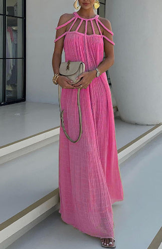 Women's Rope Off-shoulder Halter Loose Vacation Beach Dress