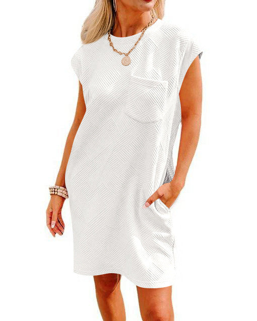 Women's Casual Sports Round Neck Pocket Short Sleeve Loose Dress