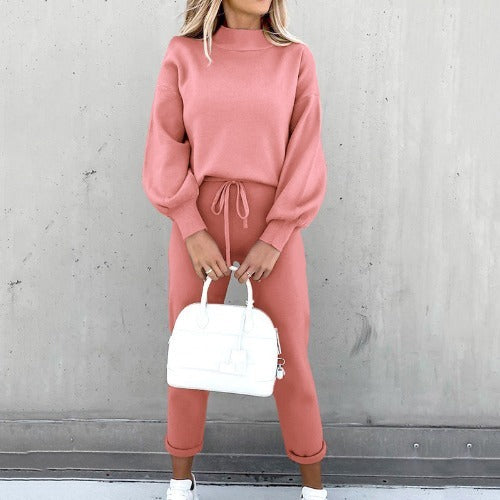 Turtleneck Casual Solid Color Hoodie Suit