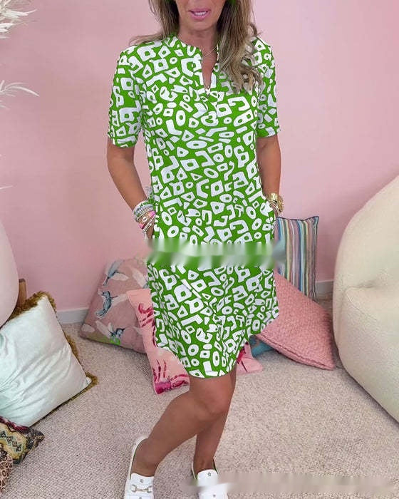 Women's Super Fairy V-neck Floral Seaside Holiday Beach Digital Printing Loose Dress