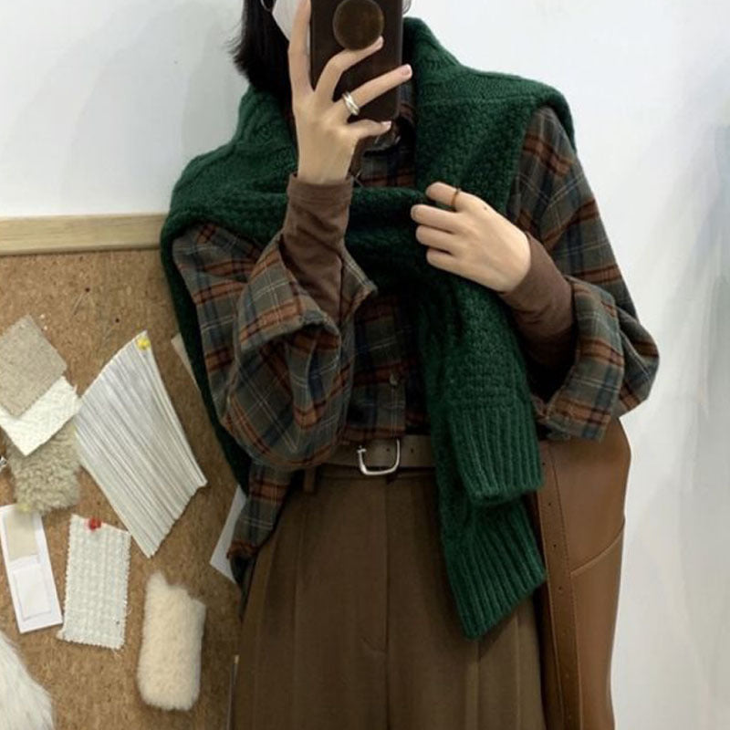 Vintage Women's Plaid Shirt Oversized Blouse Korean Fashion Long Sleeve Top