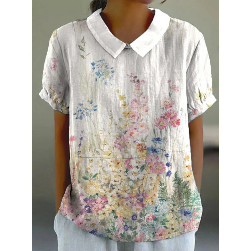 Summer Short Sleeve Printed Pullover Shirt