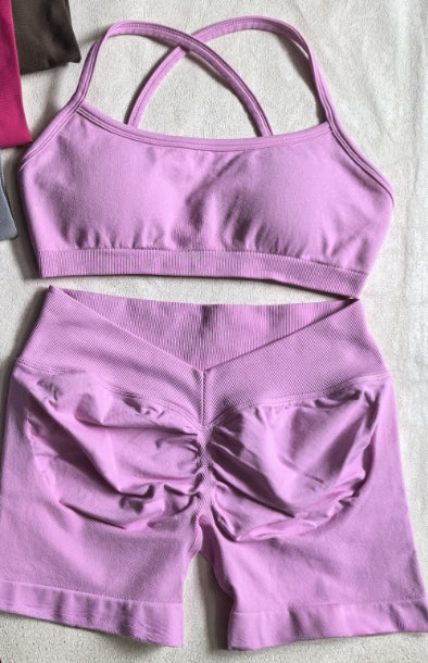 Halter Backless Bra High Waist Peach Sports Shorts Suit