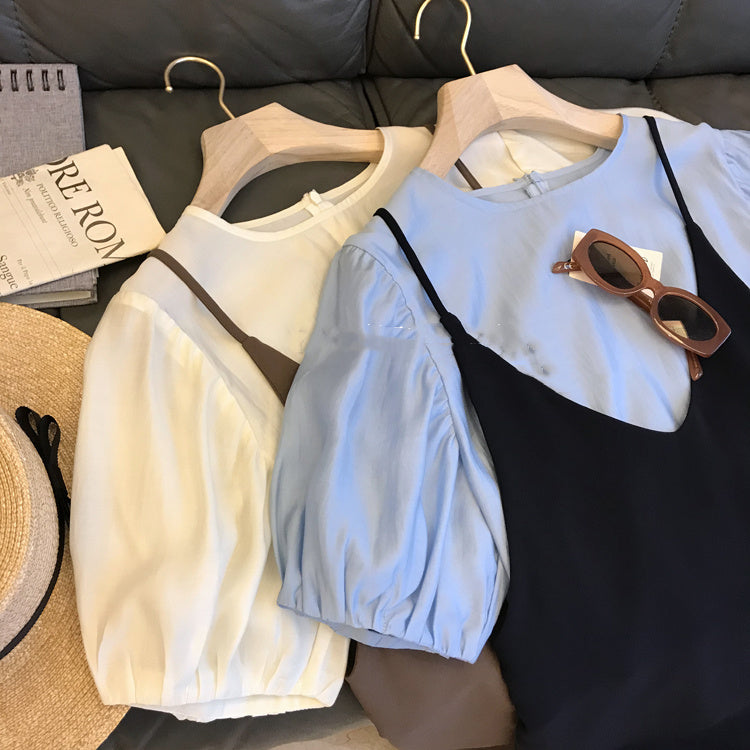 Tencel Lamp Shirt Plus French Sling Maxi Dress 2 Piece Set