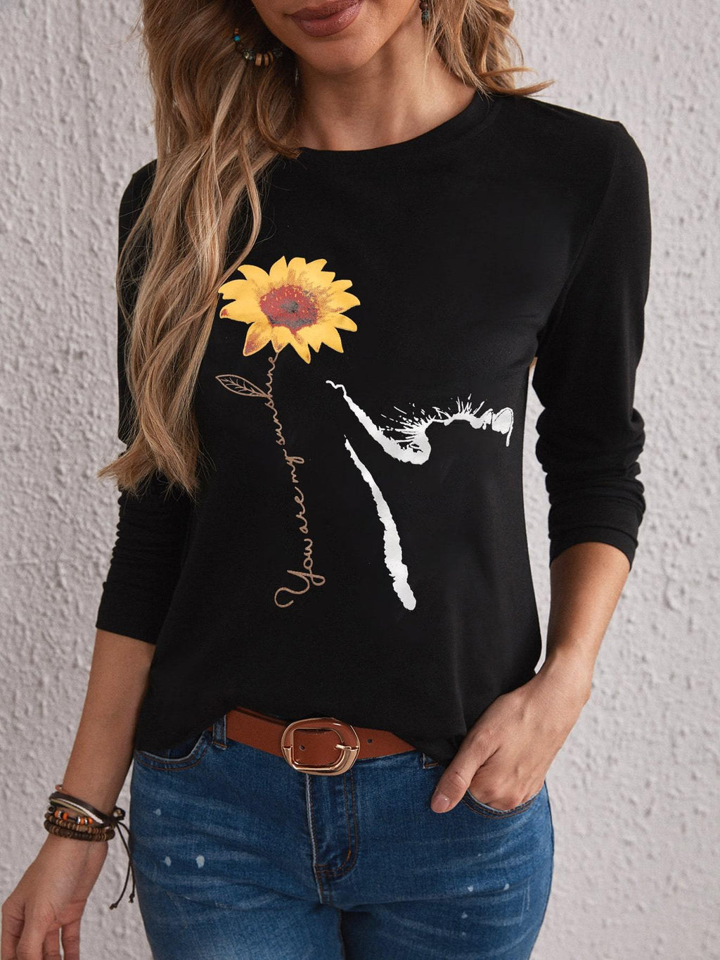 Sunflower And Slogan Graphic Tee You Are My Sunshine